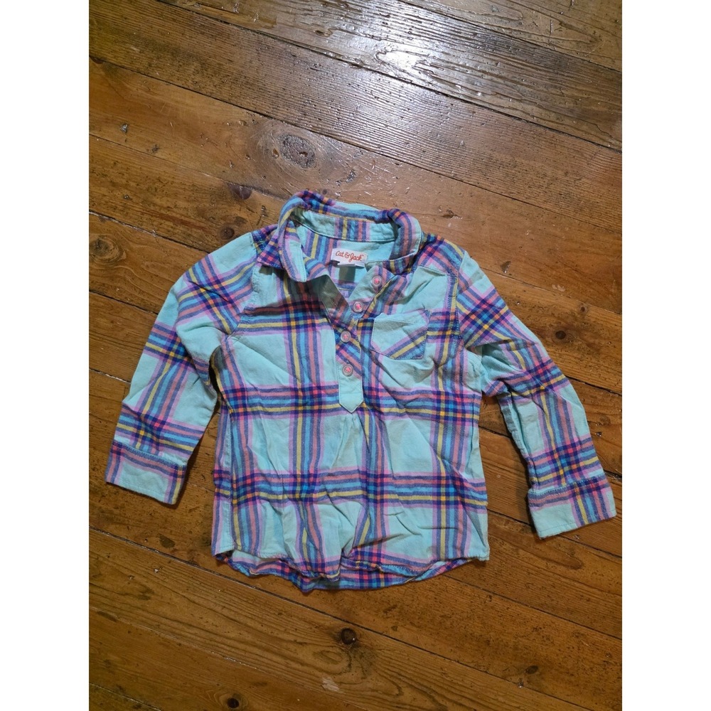 Cat & Jack Toddler 2T Plaid Button Down Shirt Mint Green Pink Long Sleeve Top